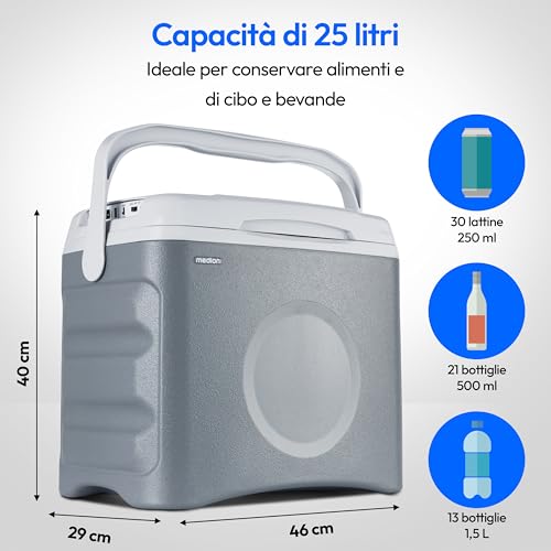 Detalle de MEDION Frigo portatile termoelettrico MD10735 25 L: raffreddamento e mantenimento in caldo per auto, barca e campeggio