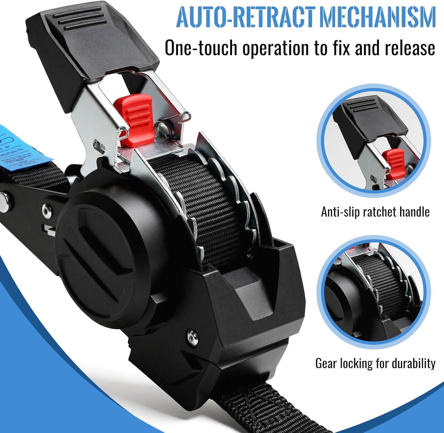 Thumbnail 4 de TLGREEN Cinghie di ancoraggio autoavvolgenti (4 pezzi, 3 m x 25 mm) con ganci a S – rottura 748 kg