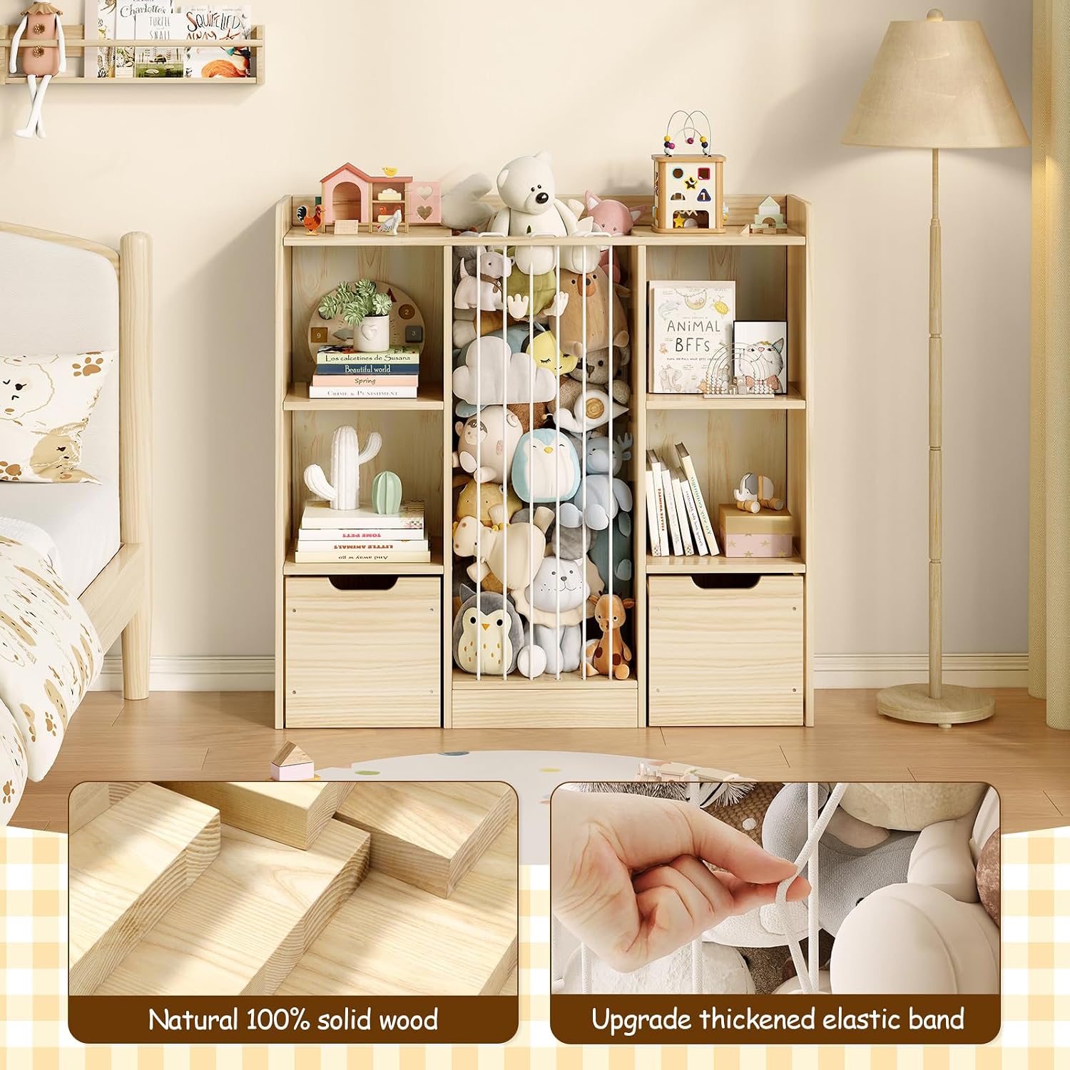 Detalle 1 de Toy Storage Organizer in Solid Pine Wood