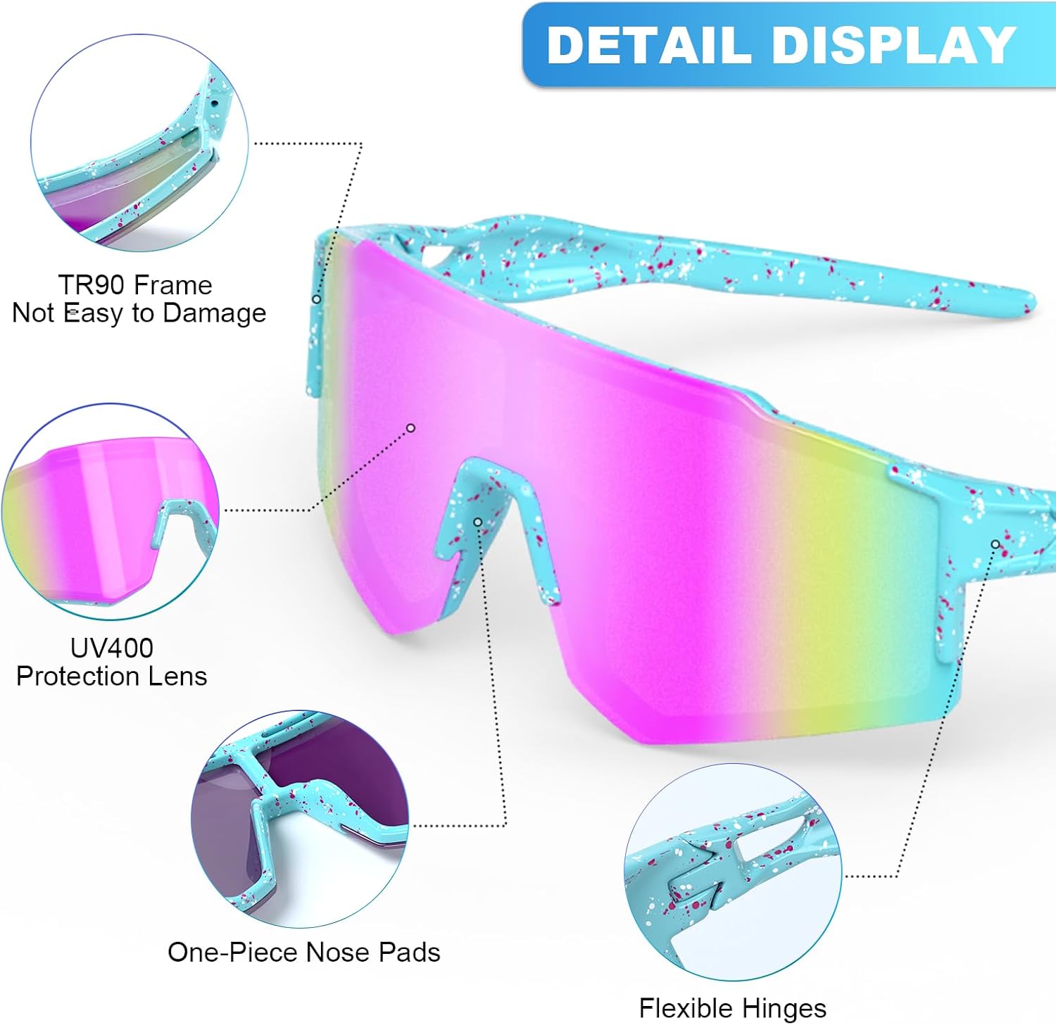 Detalle 2 de CMBJJU Kids Sports Sunglasses, UV400 Wraparound Design, Ages 6–14