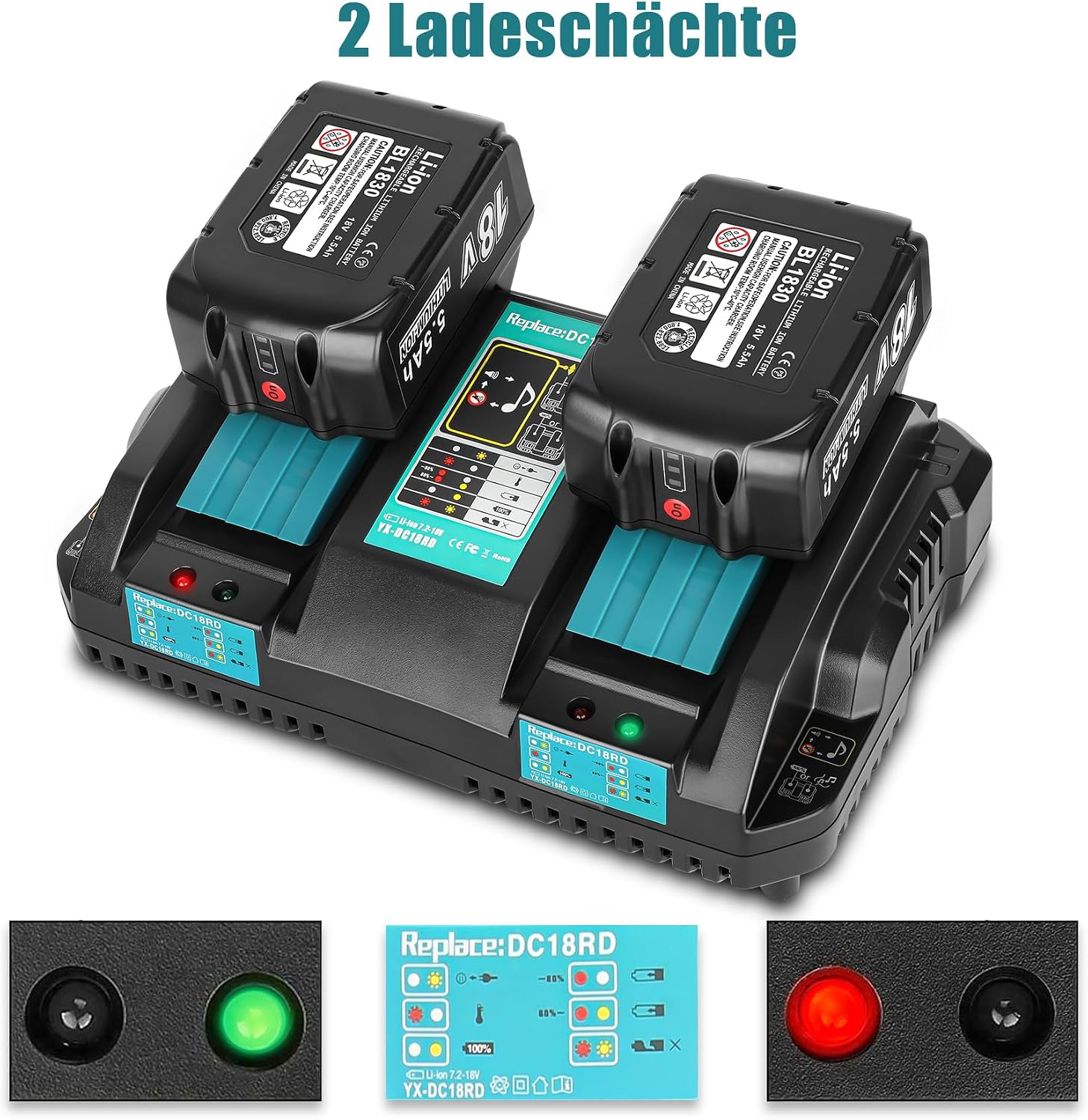 Thumbnail 5 de REACELL 2x 5500mAh 18V Ersatzakku für Makita