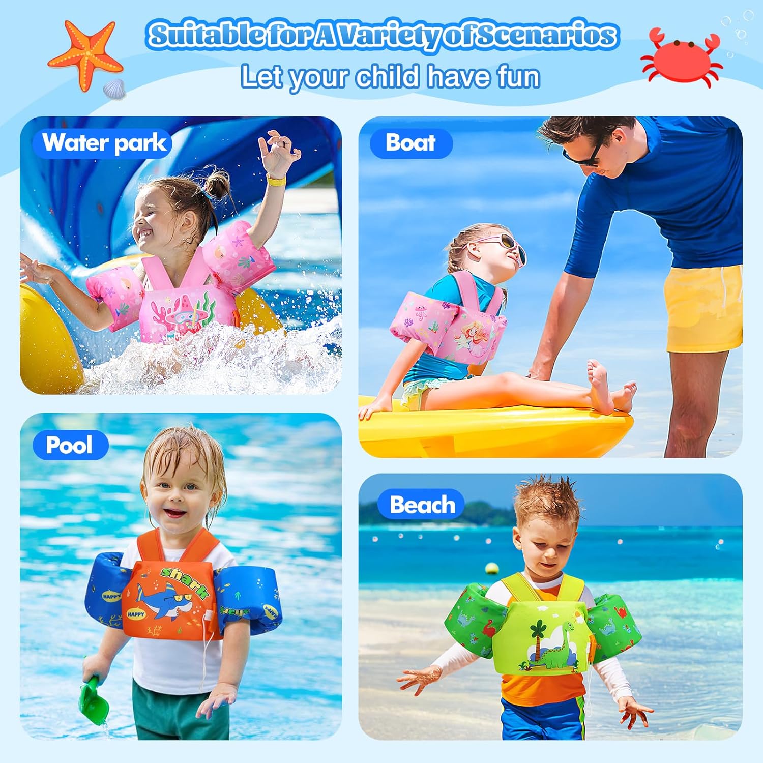 Thumbnail 4 de MoKo Kinder Schwimmflügel (Cartoon Schwimmweste) mit D‑Schnalle & Trageschlaufe