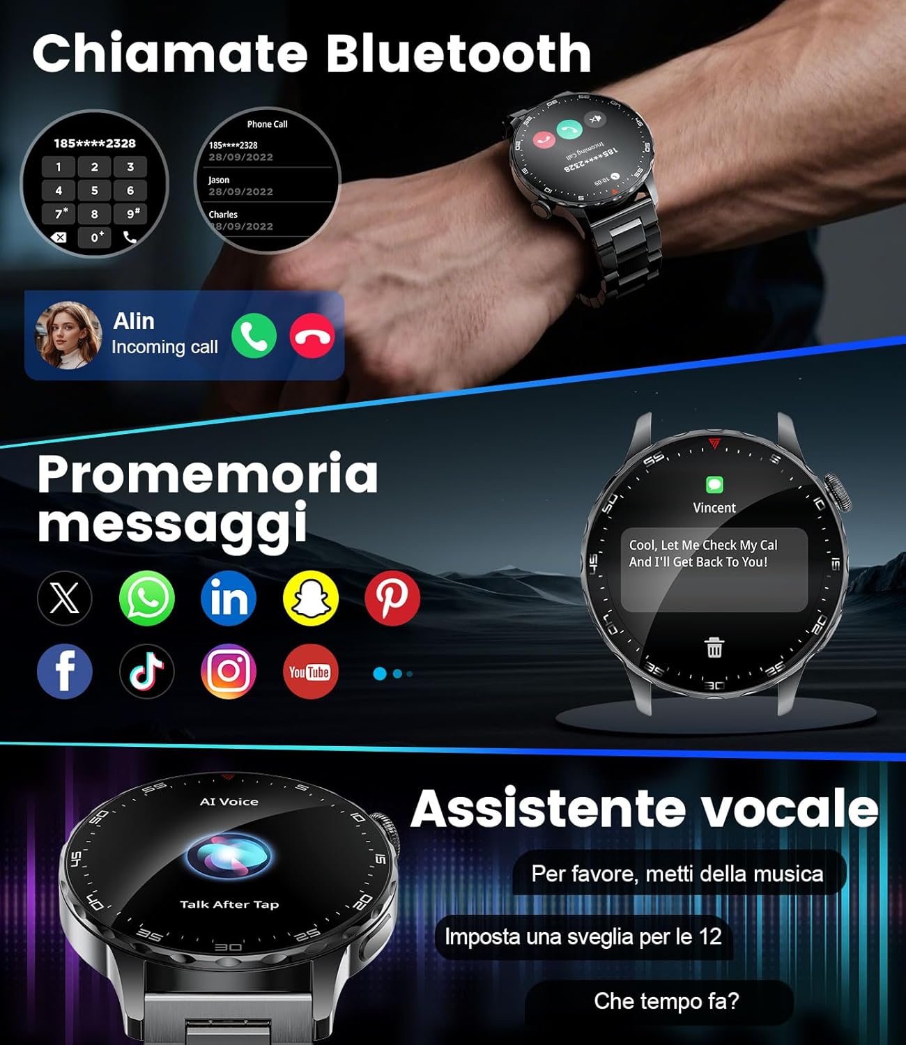 Detalle de LIGE Smartwatch Uomo: Chiamate, Fitness e Stile con 1,43'' AMOLED e Batteria da 750 mAh