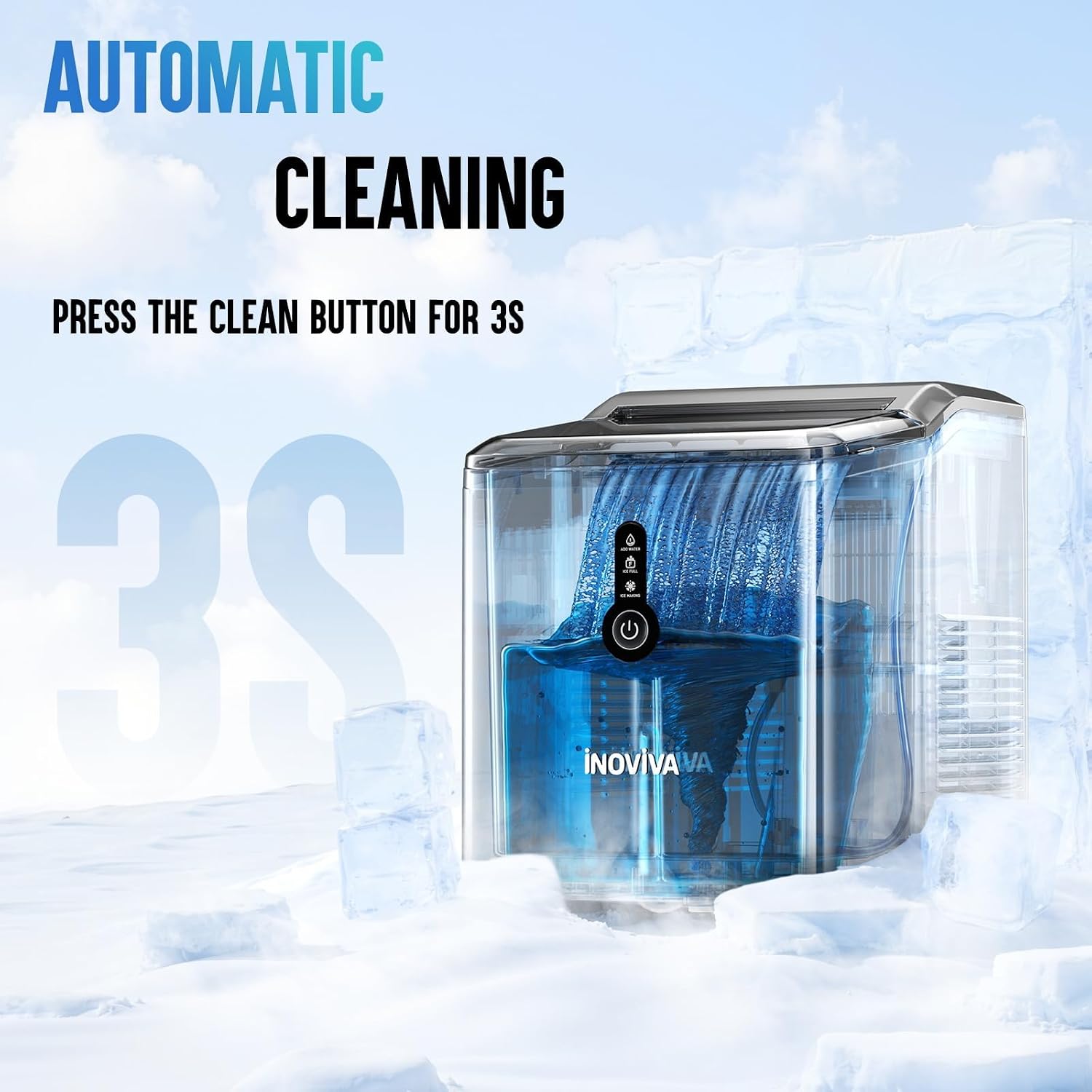 Detalle 2 de inoviva K1.0 Nugget Ice Maker, 6-Minute Ice, Self-Cleaning, 26.5 lbs/Day
