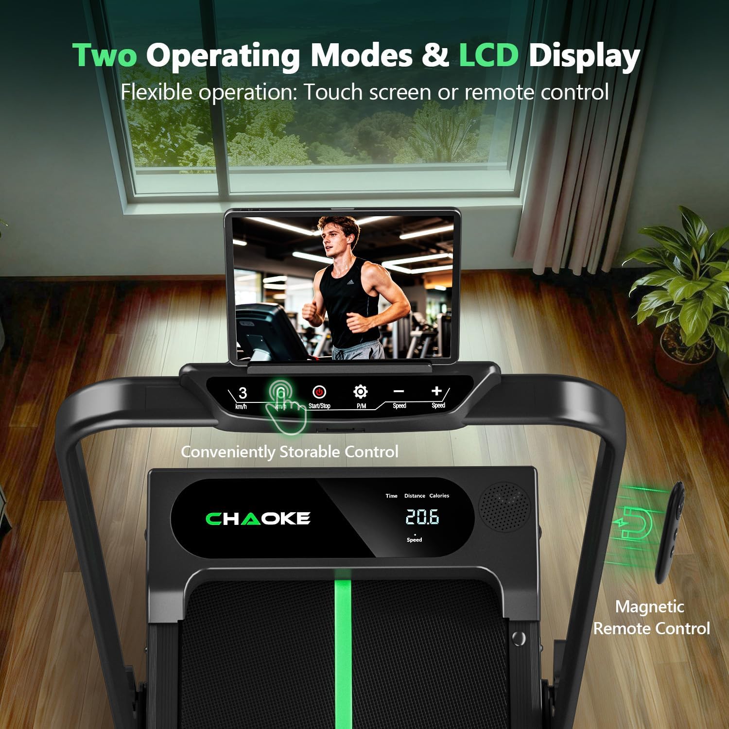 Thumbnail 6 de CHAOKE Foldable Treadmill with 10% Incline, 7.5 MPH, App and Speaker