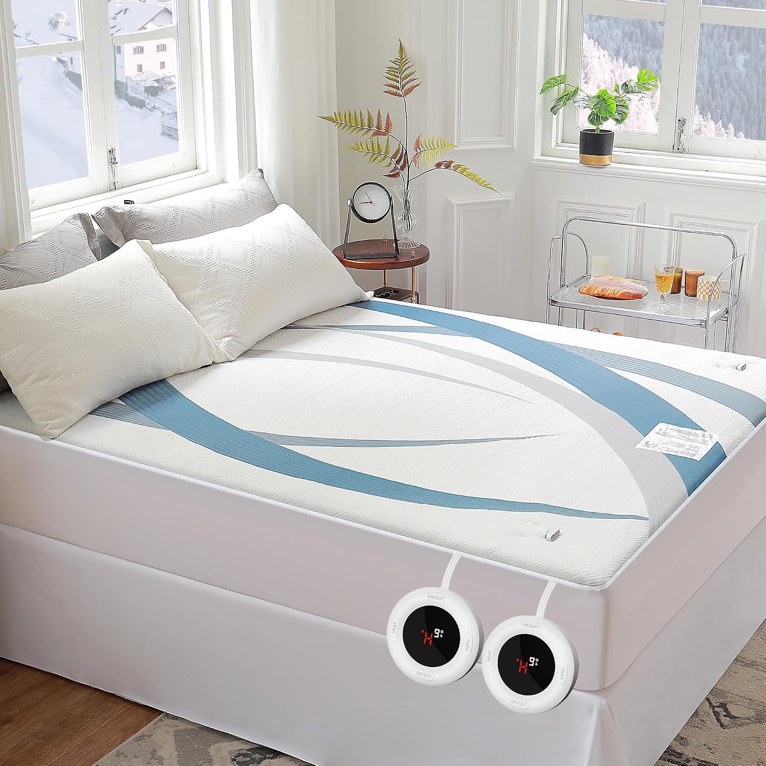 Detalle de GOTCOZY MP-A-ALN-K Heated Mattress Pad, King, Blue, 6 Heat Settings