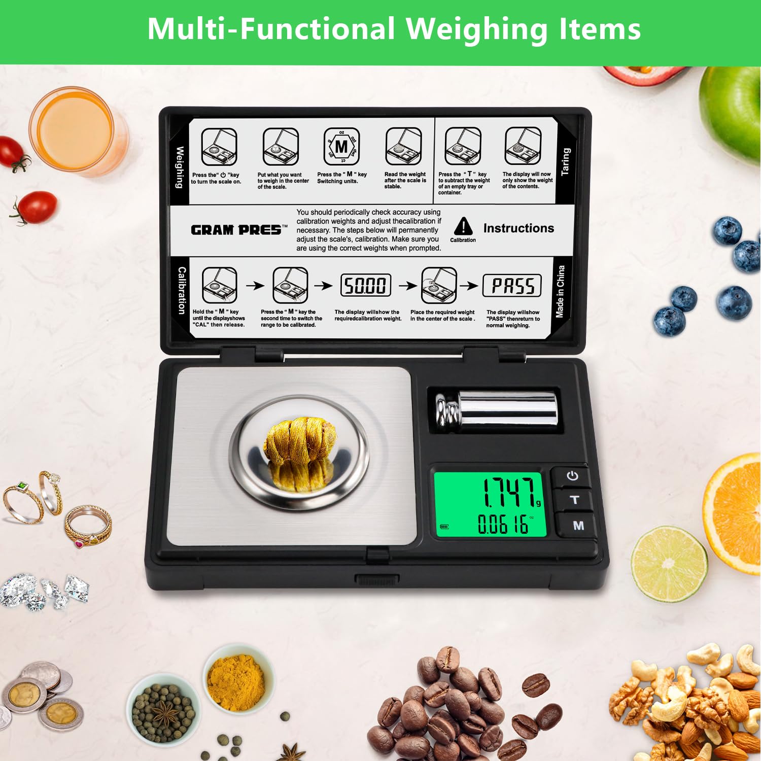 Thumbnail 5 de GRAM PRES High Precision Milligram Scale: 50g/0.001g with Cal Weight, Tweezers, Tray and Scoop