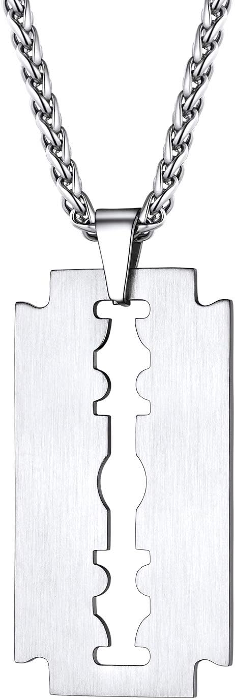 Detalle de PROSTEEL Collier lame de rasoir homme en acier inoxydable plaqué or, pendentif rock punk avec chaîne ajustable