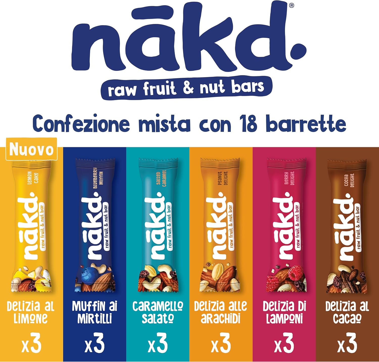 Detalle de Nākd. Confezione Mista Nuovo Mix: Barrette crude con frutta e frutta secca (630 g)