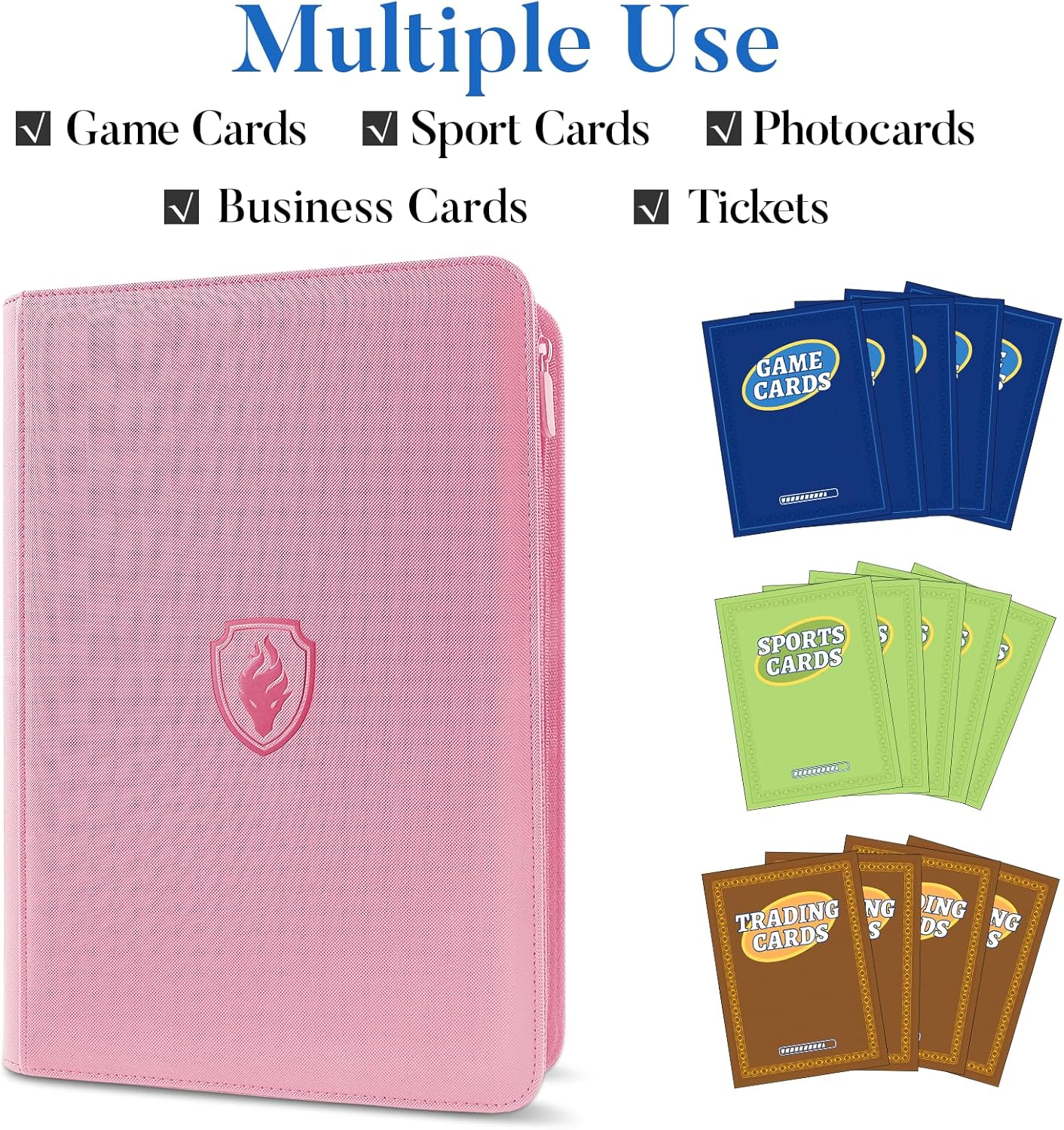 Detalle de Fabmaker Premium Zip Card Binder: 9-Pocket PU Zip Album in Pink