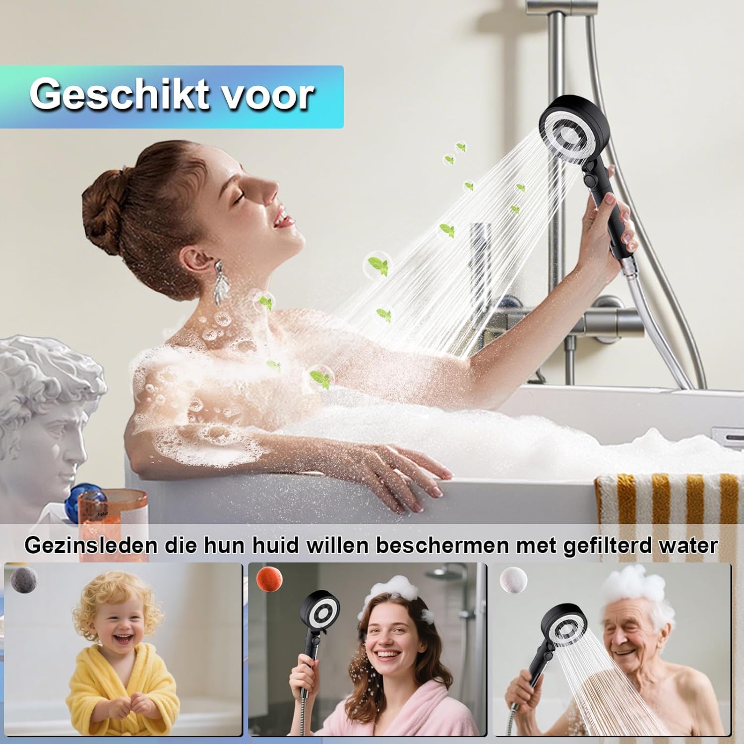 Detalle 2 de Nafall N6001BL-DE douchekop met filter, 5 standen en pauzefunctie