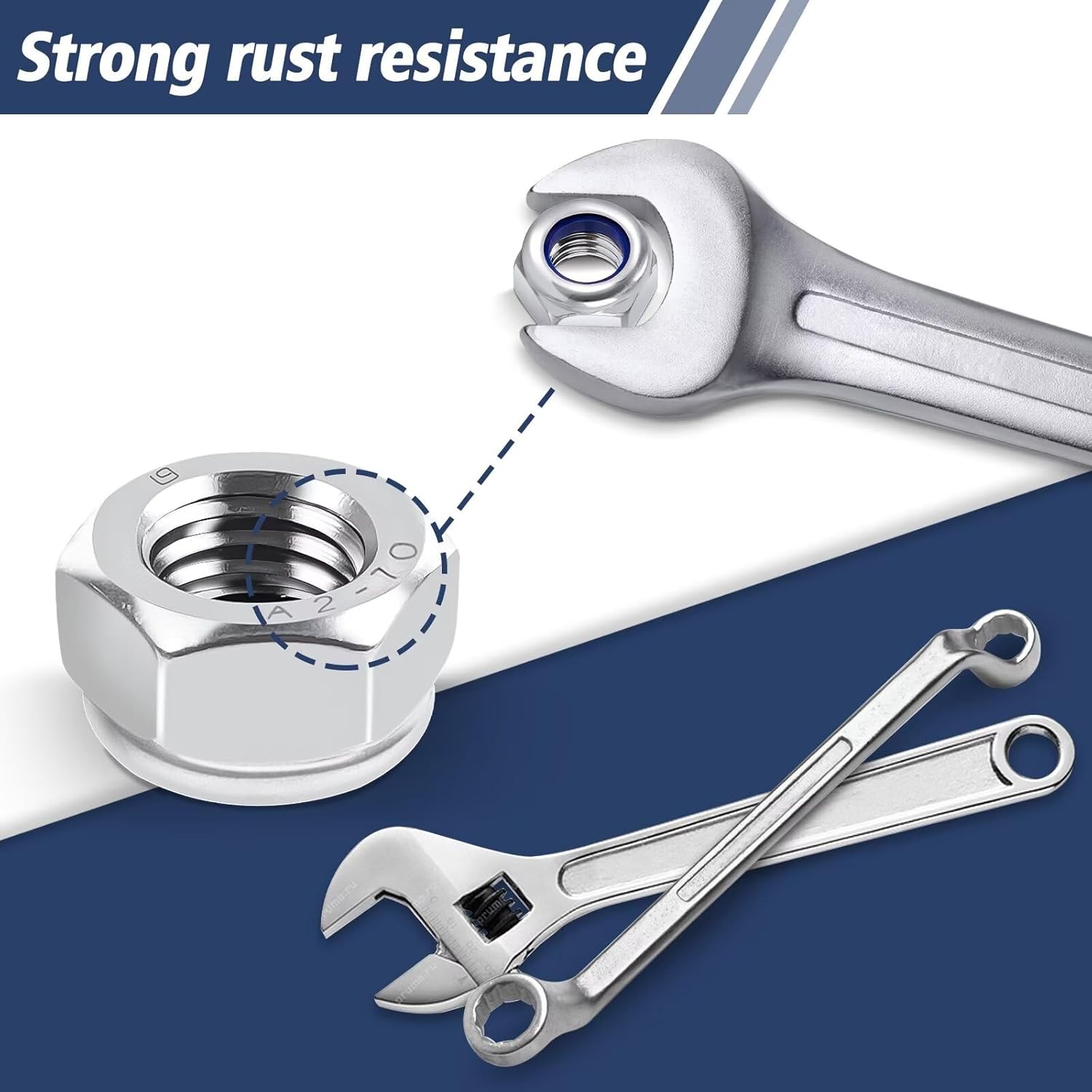 Thumbnail 3 de DIN985 20 Stück Sechskantmuttern M10 aus Edelstahl A2/V2A mit Nylon-Sicherung