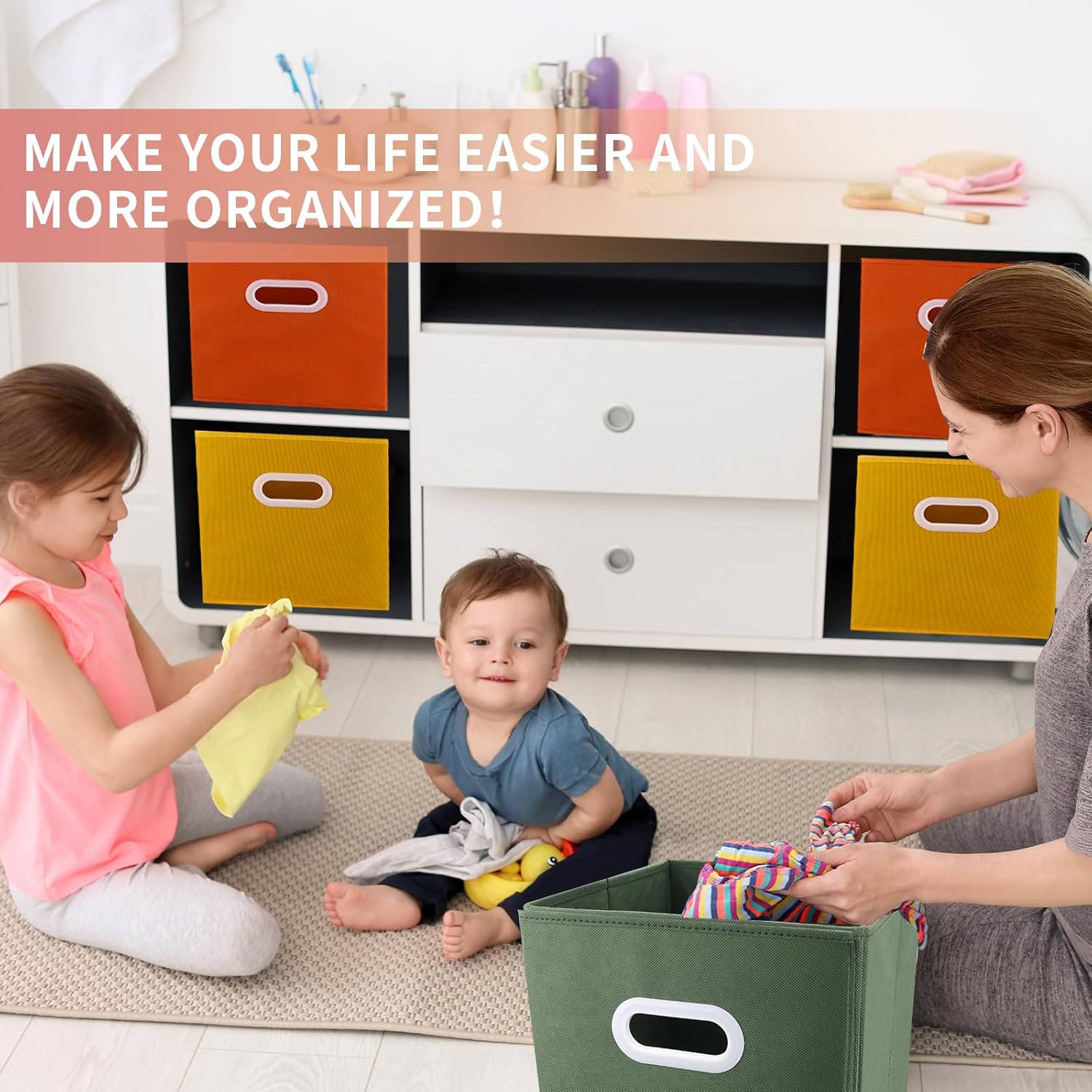 Thumbnail 5 de Lourome Storage Cubes: 11-inch Cube Storage Bin, 6-Pack Foldable Fabric Storage Cubes with Handles