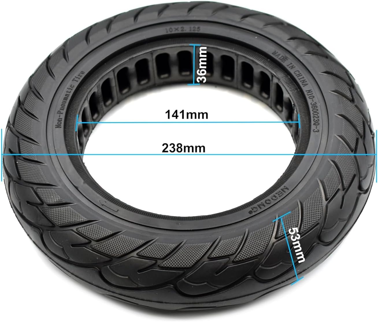 Thumbnail 4 de ECOVELO pneumatico pieno 10 x 2.125 per monopattino e scooter elettrico (ruota 10”): antiforatura nero con linea gialla