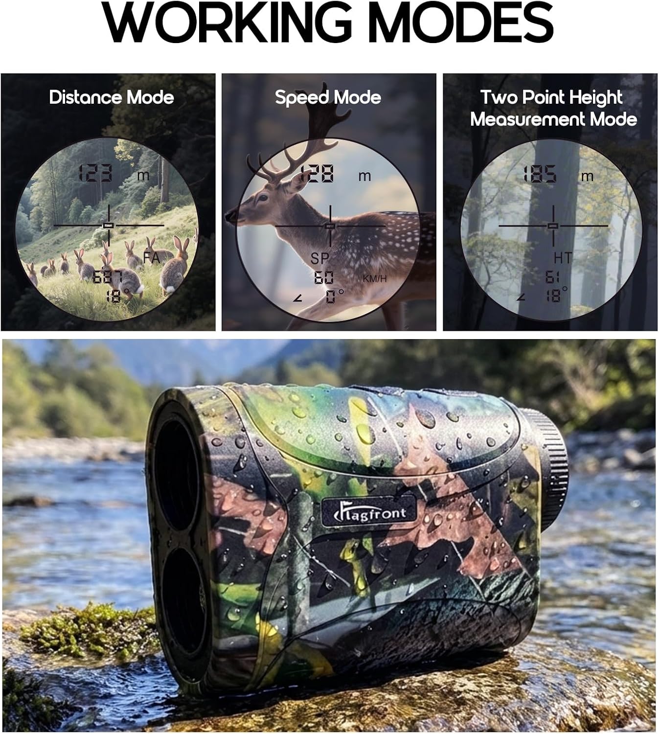 Detalle de Flagfront 1200Yd Laser Rangefinder for Golf, Archery and Hunting, 6x Magnification