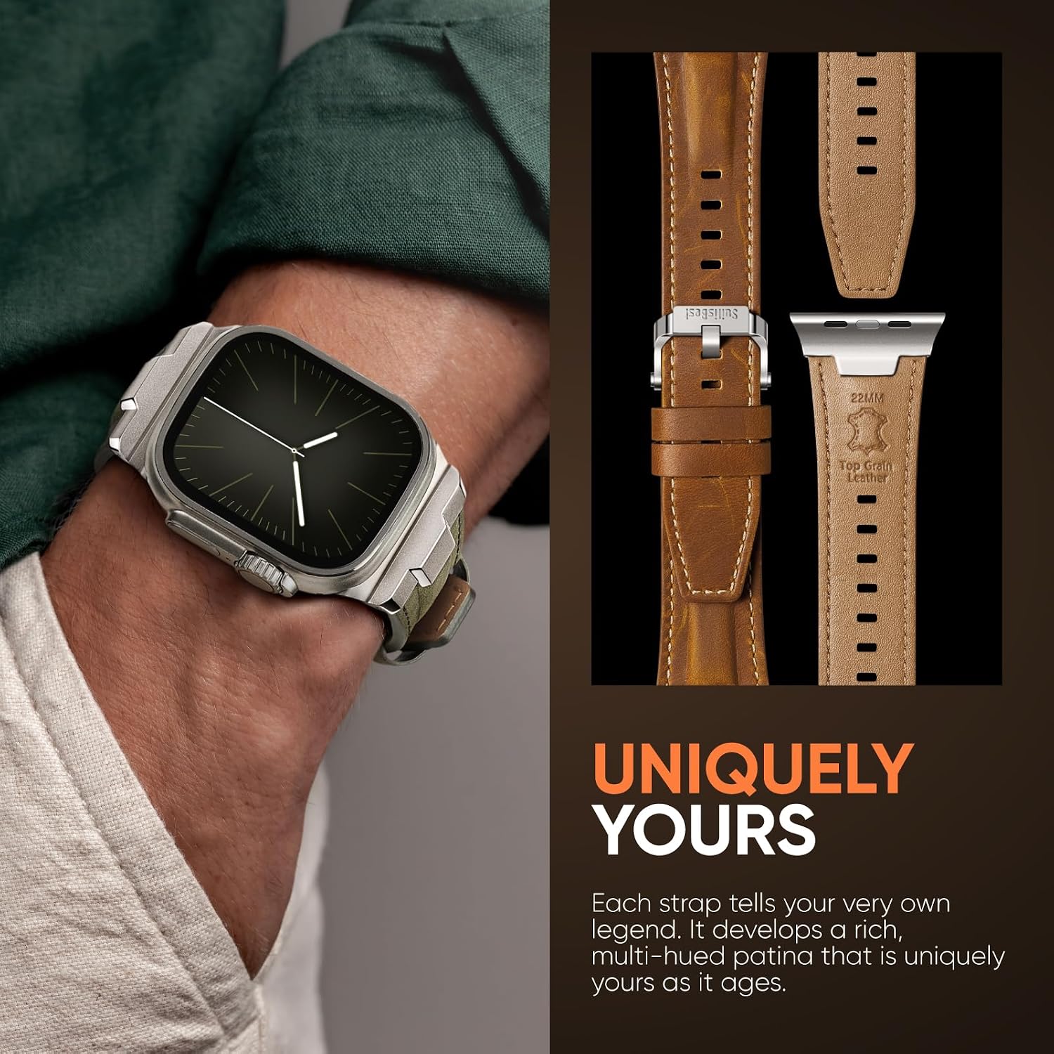 Detalle de Suitisbest 本革Apple Watchバンド 牛革素材・経年変化を楽しめる交換ストラップ