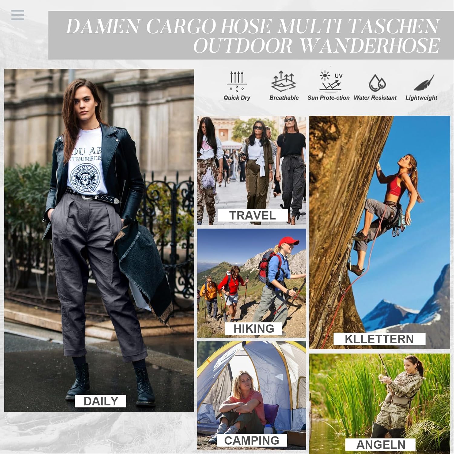 Thumbnail 5 de yeyity Damen Cargohose – Multi Taschen Wanderhose aus Baumwolle, Relaxed-Fit