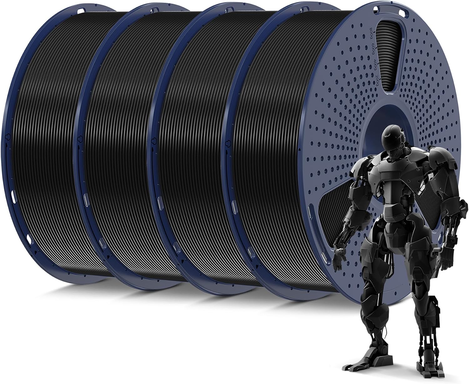 Detalle de SUNLU 4kg PLA 3D Printer Filament Bundle – 4-Pack, 1kg Spools, Neatly Wound, 1.75mm ±0.02mm, Vacuum Packed (4Black)