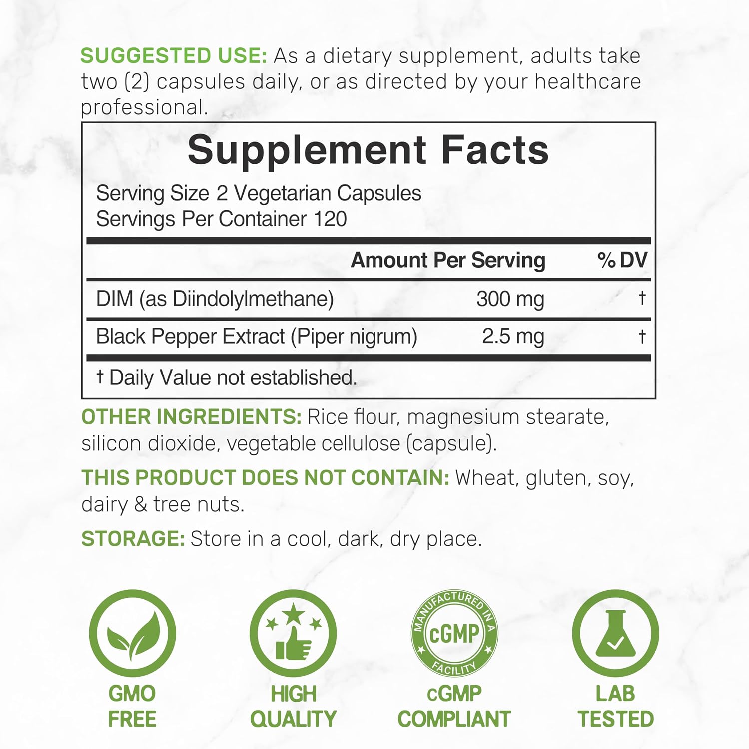 Detalle 2 de DIM Supplement 300 mg Vegetarian Capsules