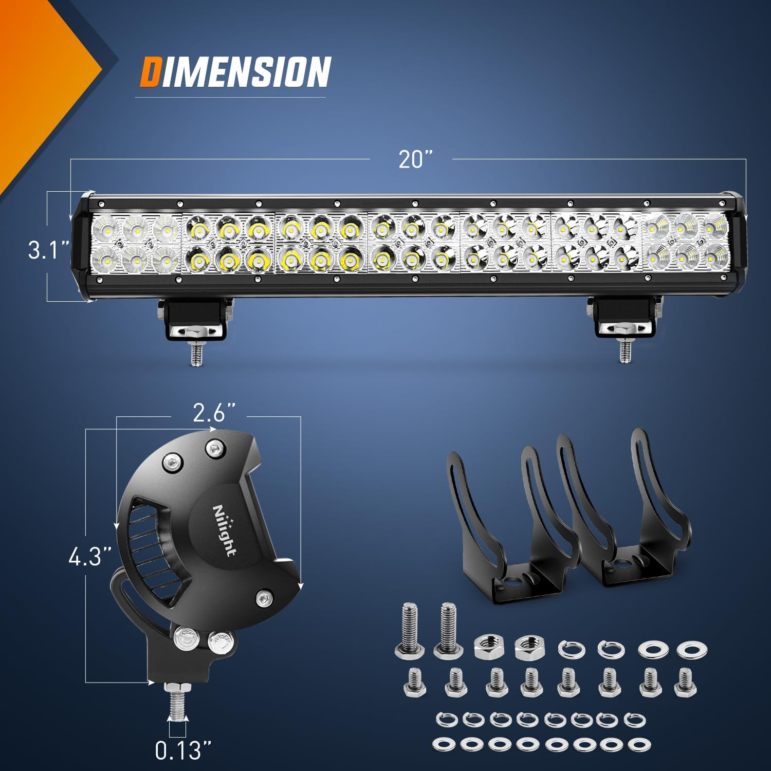 Detalle 2 de Nilight 20-Inch 126W Spot/Flood Combo LED Light Bar with 4x 18W Pods and Wiring Harness Kit