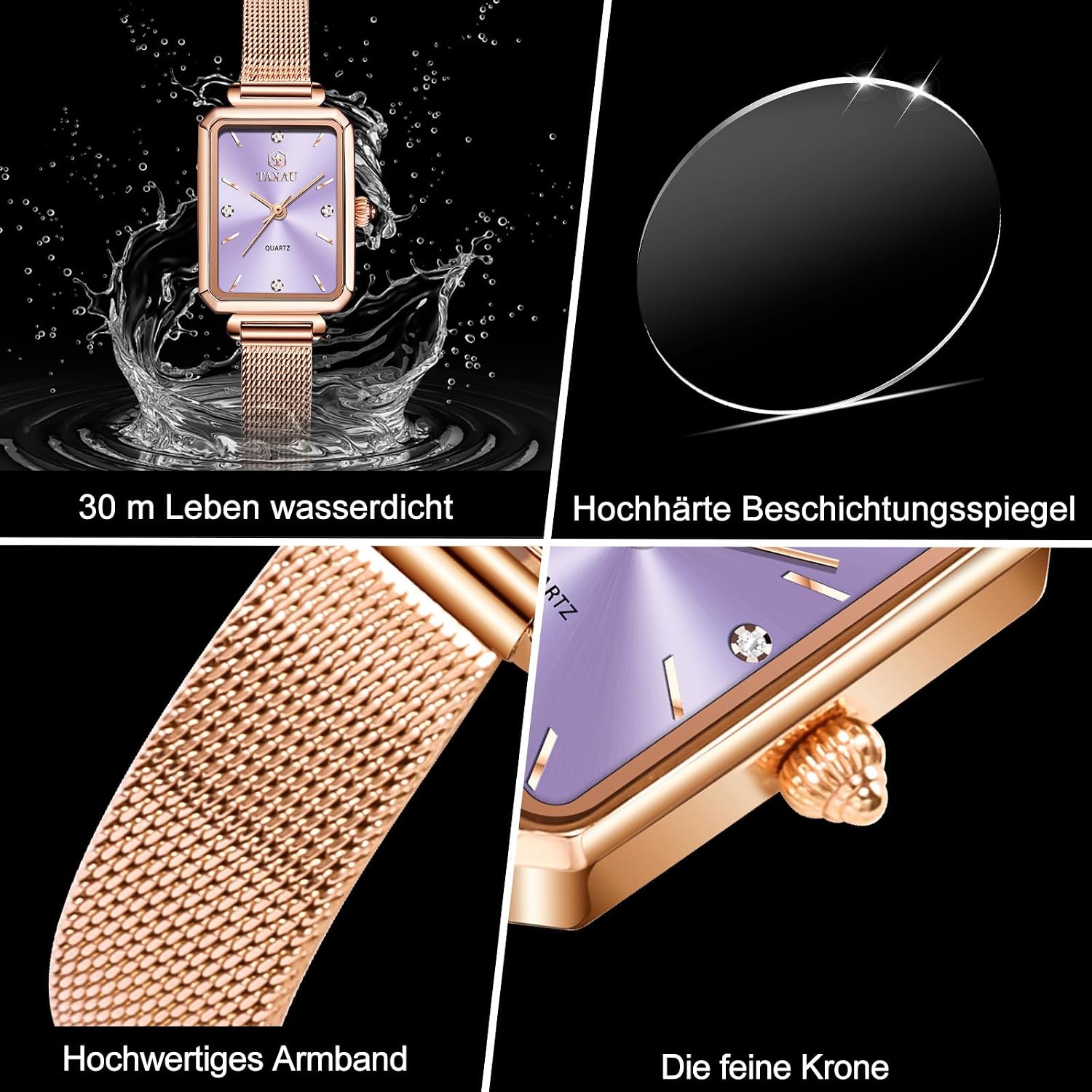Detalle de Taxau Damenuhr – elegante Edelstahlquarz mit Diamant-Zifferblatt und 30 m Wasserdicht