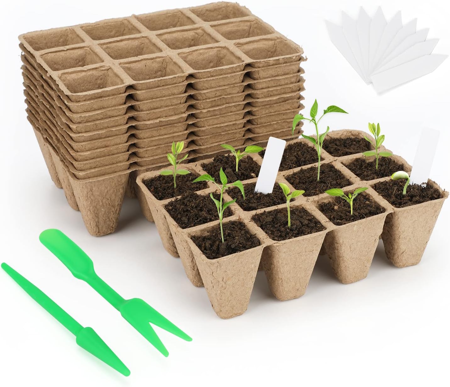 Detalle de KINGLAKE 20 Pack Biodegradable Seed Trays & Plant Pots (240 Cells) with Labels, Widger and Dibber