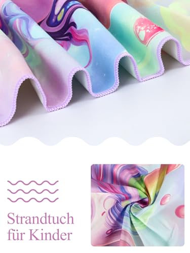 Detalle de Rowjoy Einhorn Kinder Strandtuch 60 × 120 cm – Mikrofaser, sandfest, schnell trocknend, pink