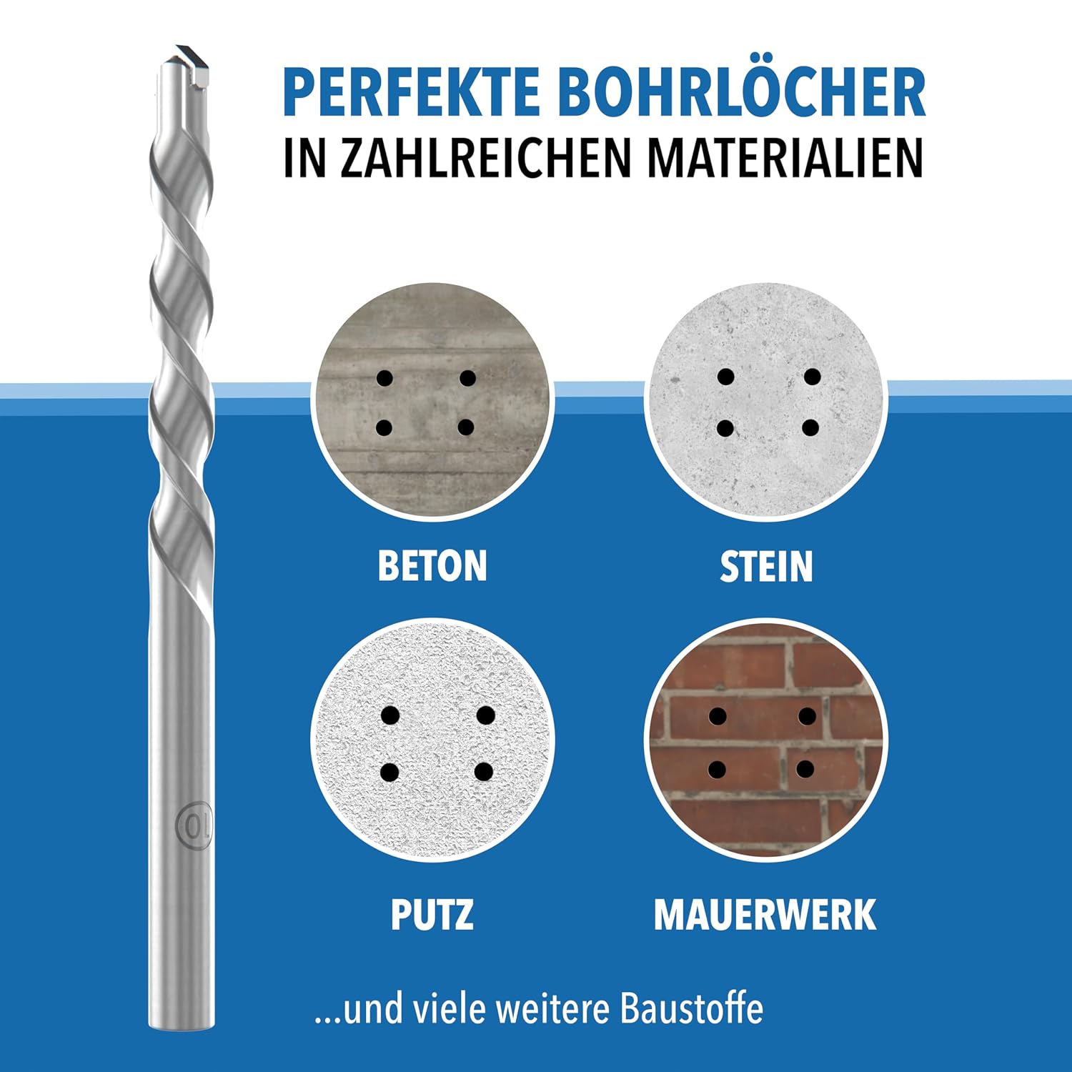 Thumbnail 5 de 7-tlg. Betonbohrer Set Rundschaft Ø 4–10 mm – YG8C Hartmetallspitze, geeignet für Beton, Mauerwerk & Ziegel