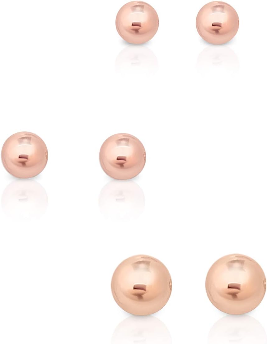 Thumbnail 1 de DTPsilver 3 Paare WINZIGE/KLEINE Ohrstecker aus 925 Sterling Silber oder Rosé-Gold-Überzug (2–5 mm)