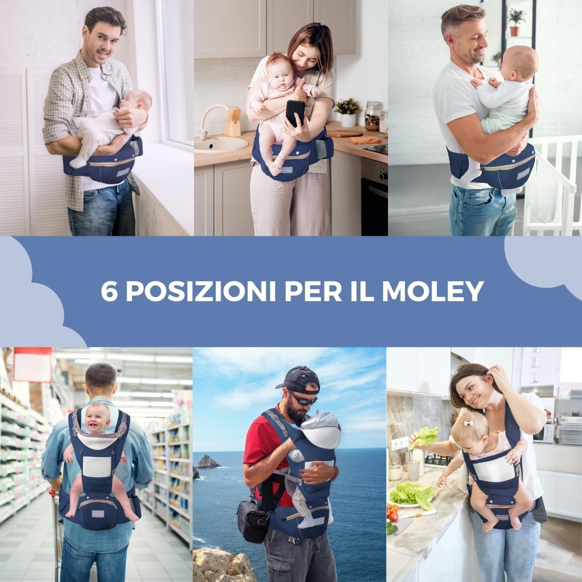 Detalle de Mobiclinic® kids Moley: Marsupio neonato 6 in 1, ergonomico e versatile per 0–36 mesi