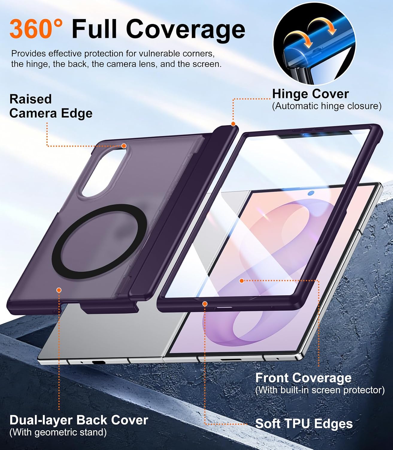 Detalle 2 de SPIDERCASE Galaxy Z Fold 8 Case, Purple TPU with Kickstand and Hinge Protection