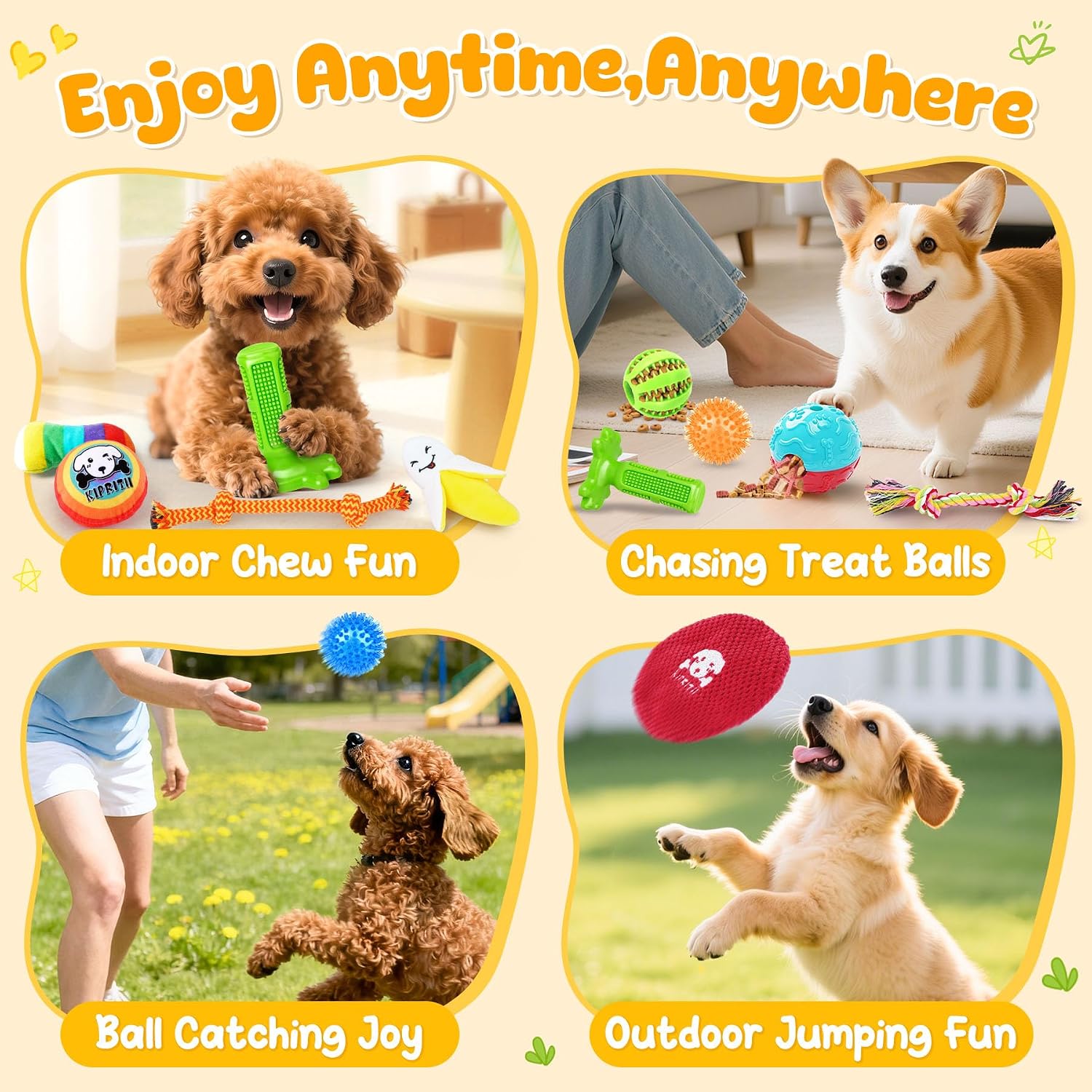 Detalle de KIPRITII KPCT1MX5 25-Piece Dog Toy Set with Rope, Plush, and Treat Balls