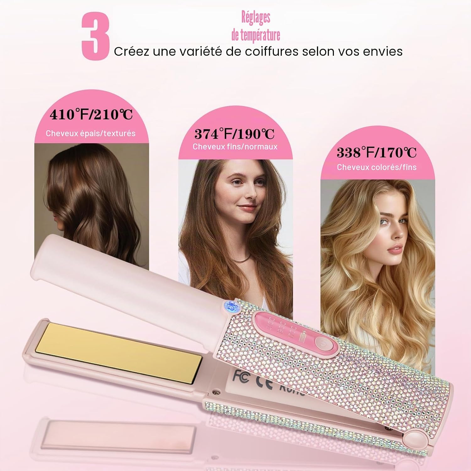 Detalle 2 de Lisseur sans fil 2 en 1 5000 mAh Rose