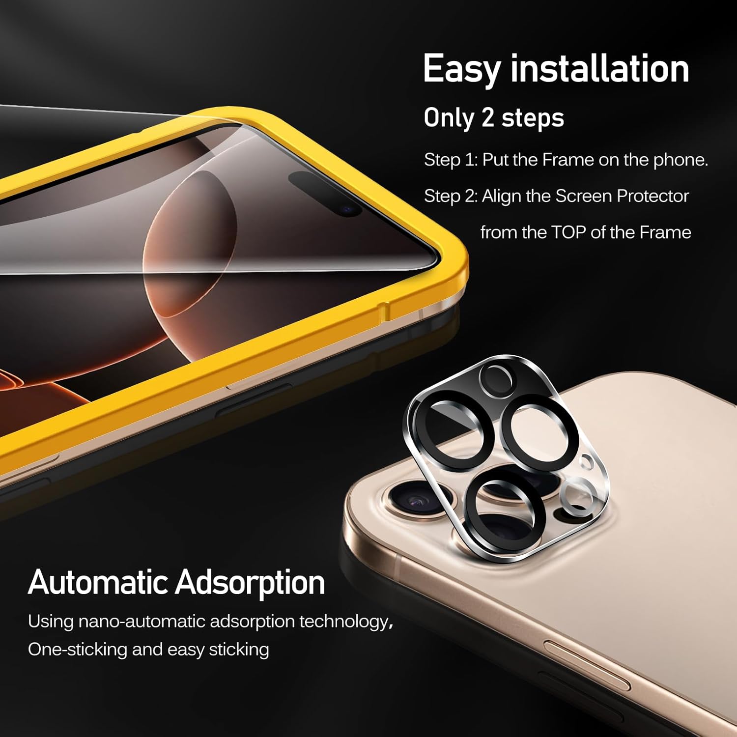 Thumbnail 5 de ivoler Alignment Aid Screen Protector for iPhone 16 Pro Max – 3 Tempered Glass Films + 3 Camera Lens Protectors with Alignment Aid