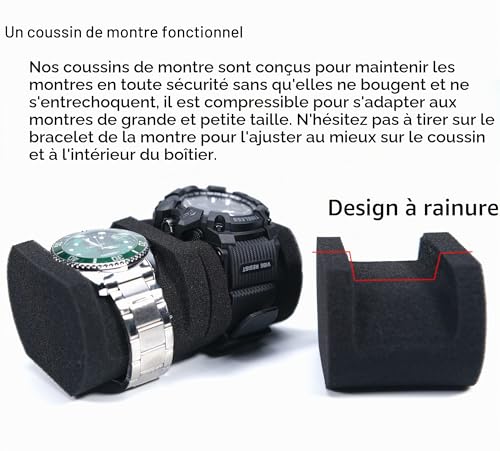 Detalle de SLOTHard – Étui de voyage en rouleau pour montre, 3 emplacements, fermeture éclair, noir, coussin anti-mouvement