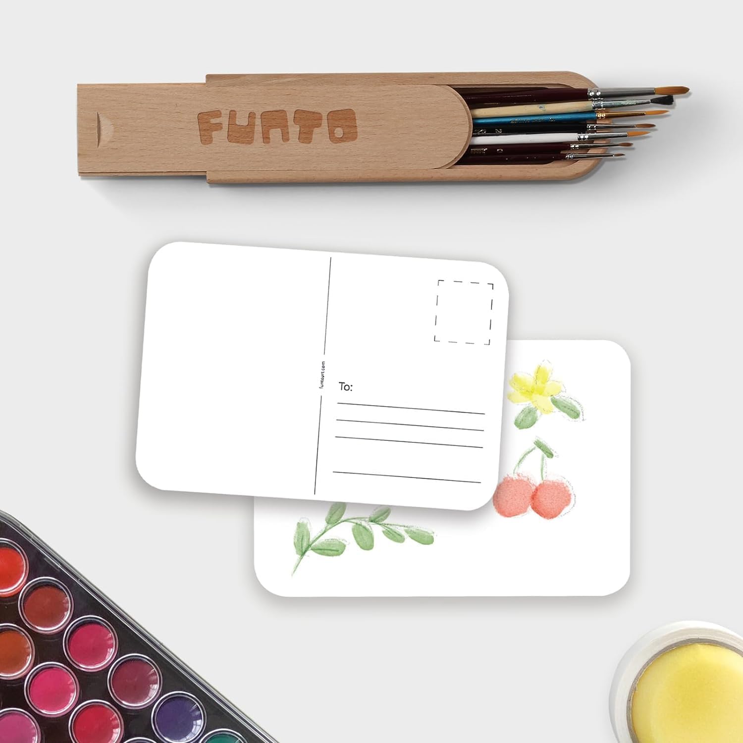 Detalle 2 de Funto Blanko-Aquarellpapier-Postkarten, 50 Karten, A6 – säurefreies 300 g/m² Kunstpapier mit abgerundeten Ecken