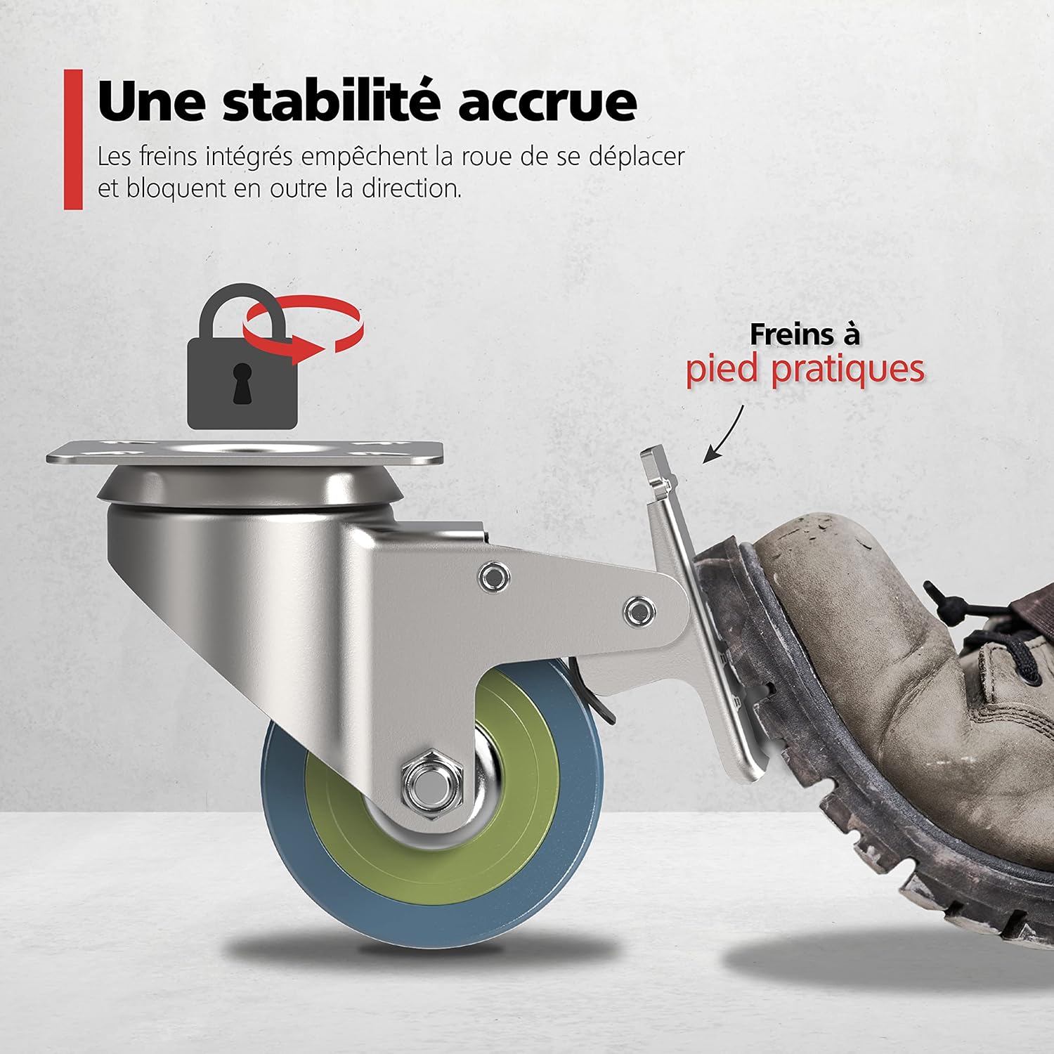 Thumbnail 5 de RAVN HAMAN – Jeu de 4 roulettes pivotantes avec frein, charge lourde jusqu’à 50 kg par roue (50 mm)