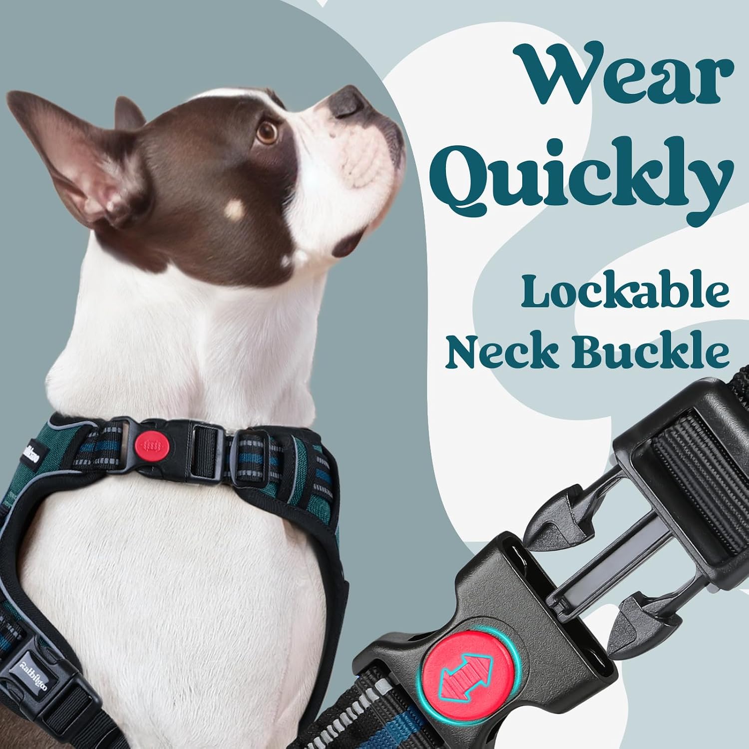Detalle de rabbitgoo Large Dog No-Pull Harness (Dark Green) with 2 Leash Clips, Adjustable Soft Padded Vest, Reflective Handle (M)