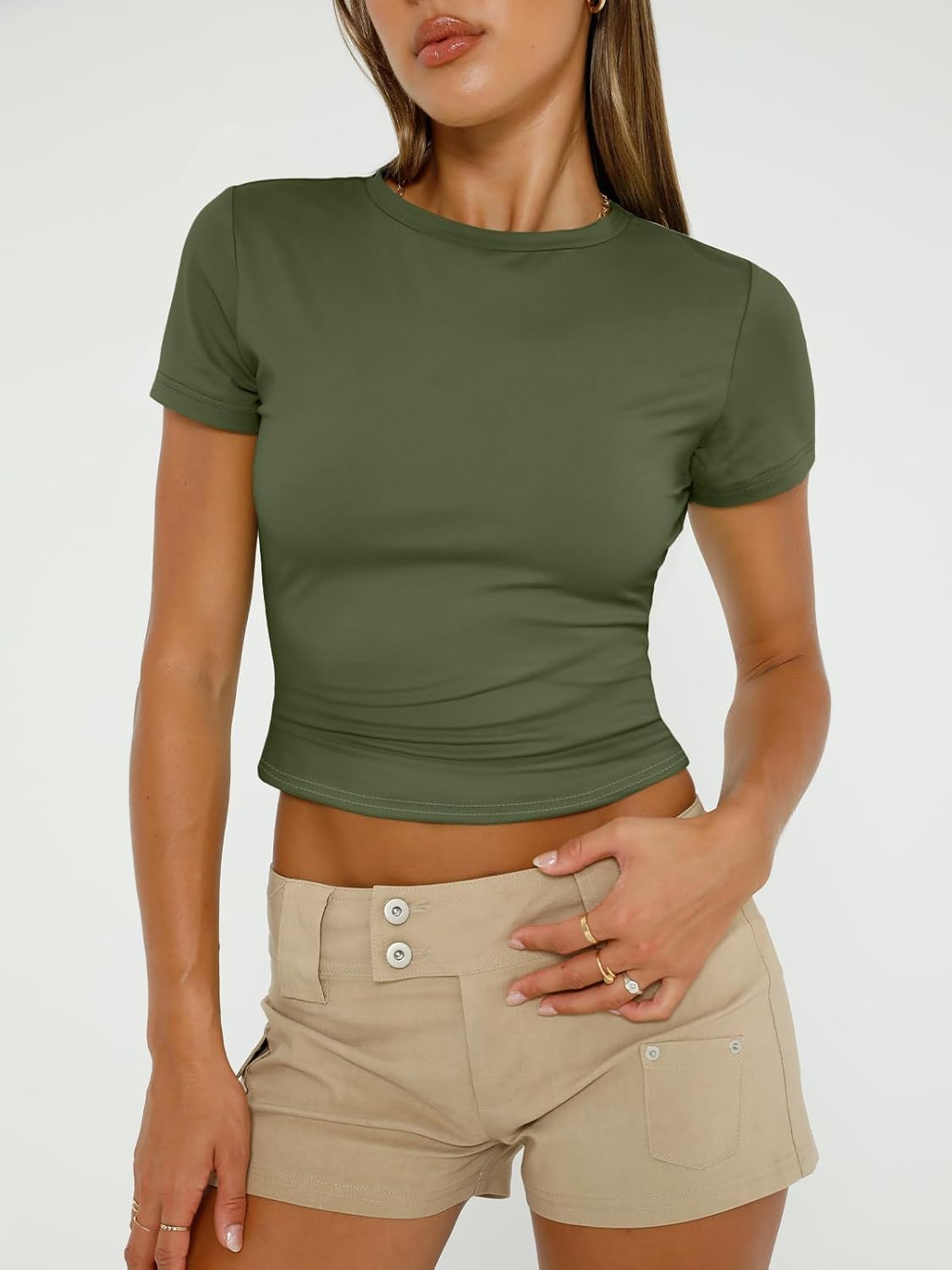 Detalle de AUTOMET Womens 3 Piece Y2K Crop Tops Set – Slim Fit Short Sleeve Basic Shirts