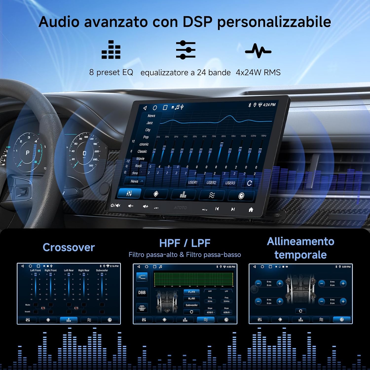 Detalle de ATOTOZONE A5L autoradio Android con schermo FlexView Pro QLED da 10,1" e CarPlay/Android Auto wireless