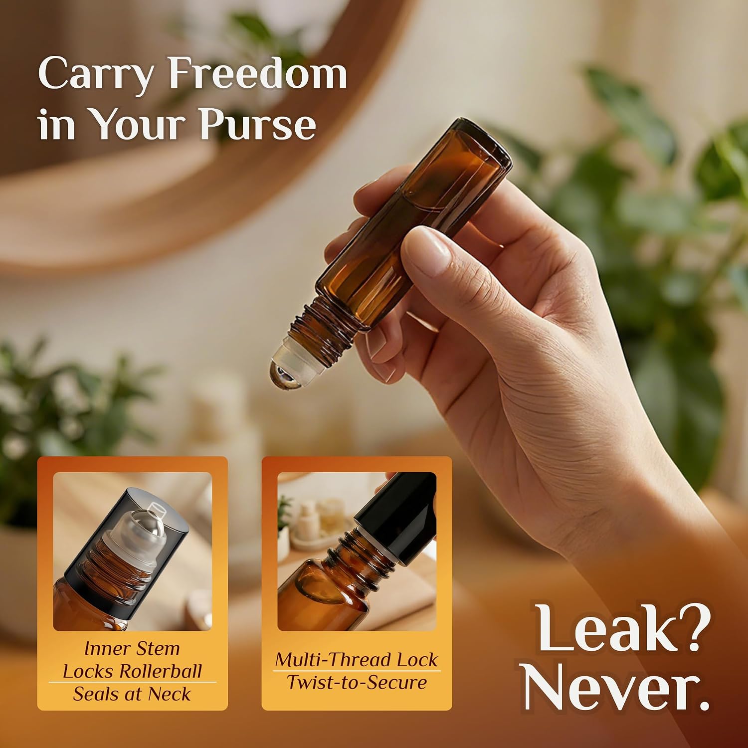 Thumbnail 6 de PrettyCare 4 Pack 10 ml Amber Glass Roller Bottles