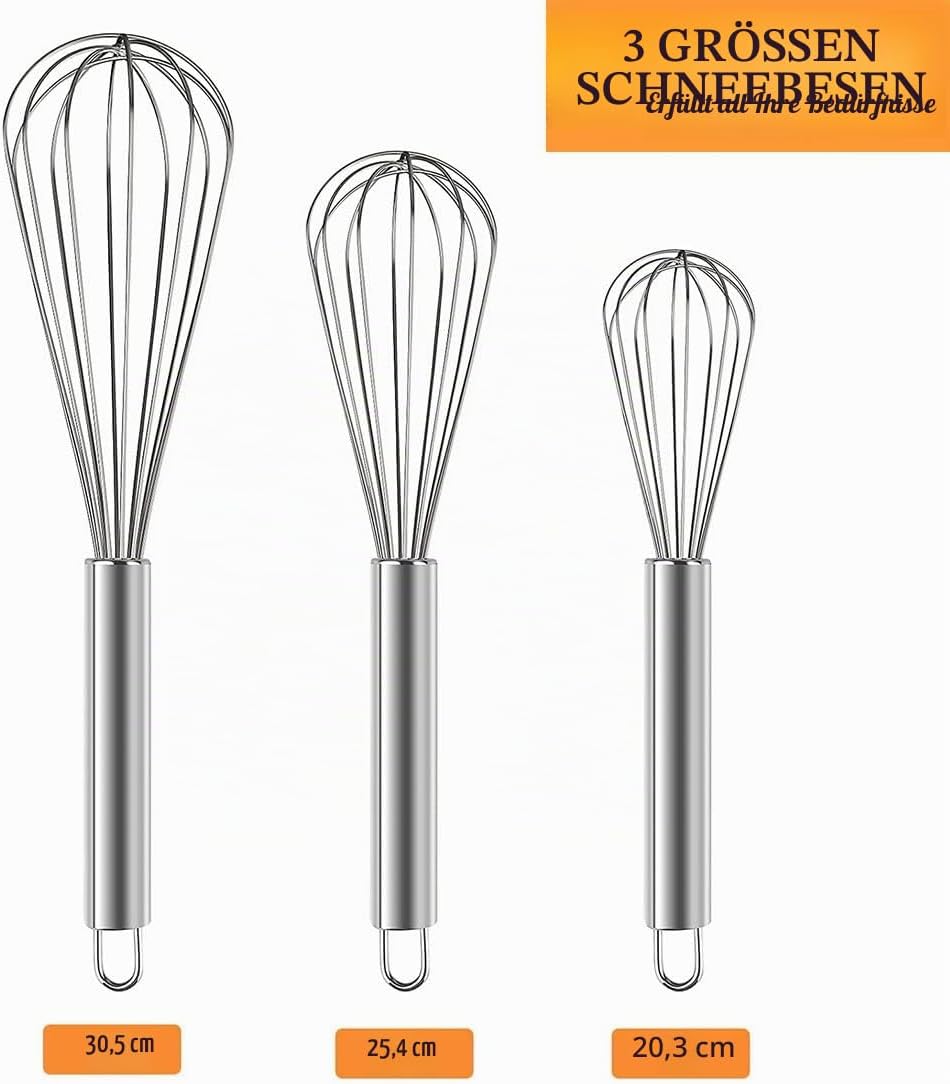 Detalle 2 de Edelstahl Schneebesen Set, 3er Pack Ballon-Schneebesen zum Kochen (12", 10", 8")