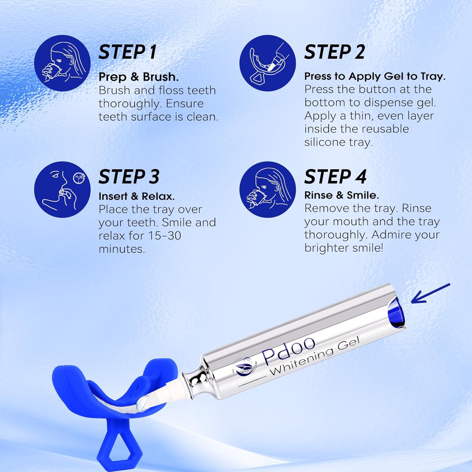 Detalle de Kit blanchiment dentaire PAP+ : gel PAP 10 ml + plateau réutilisable, sans peroxyde et sans sensibilité (goût menthe)