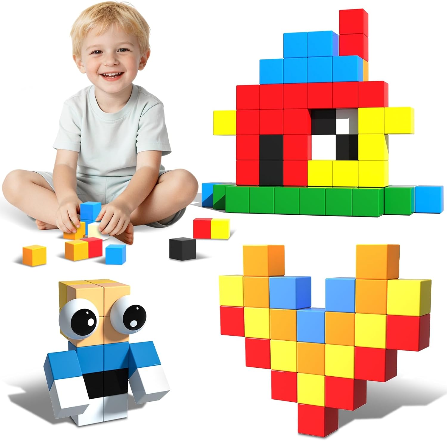 Detalle de Magnetic Building Blocks for Kids (56pcs) – 1-inch magnet cubes and tiles for ages 3+