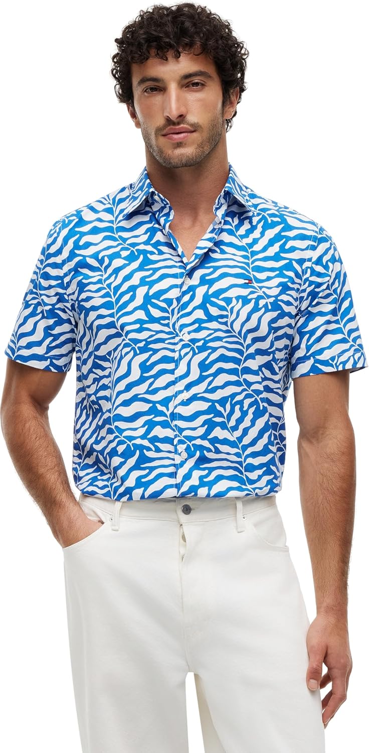 Detalle de Tommy Hilfiger Papertouch Palm SS RF Shirt Mw0mw42410 Camicia S/S Uomo