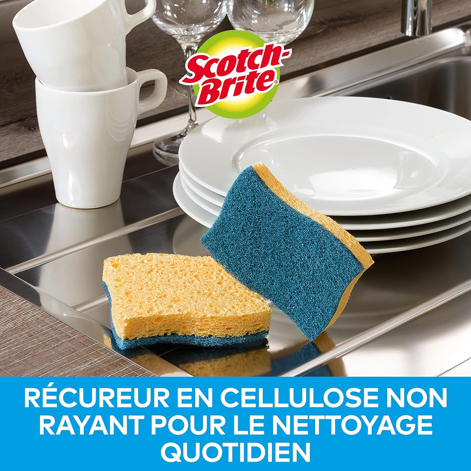 Thumbnail 1 de Scotch-Brite Delicate Éponge à Récurer en cellulose non rayante — 10 éponges absorbantes pour un nettoyage quotidien en douceur