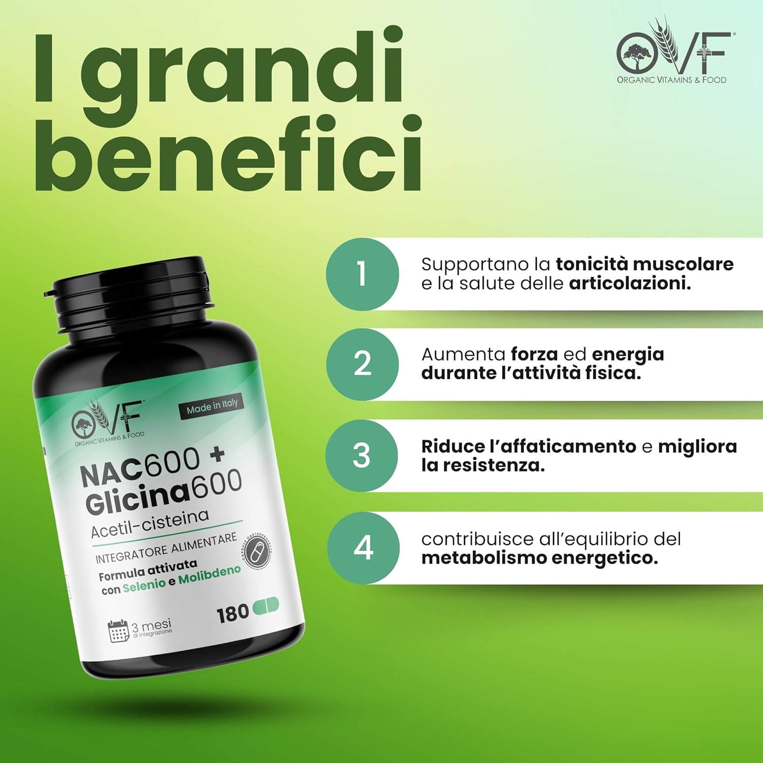 Thumbnail 4 de OVF NAC 600: N-acetilcisteina alta purezza con glicina e selenio per il benessere quotidiano