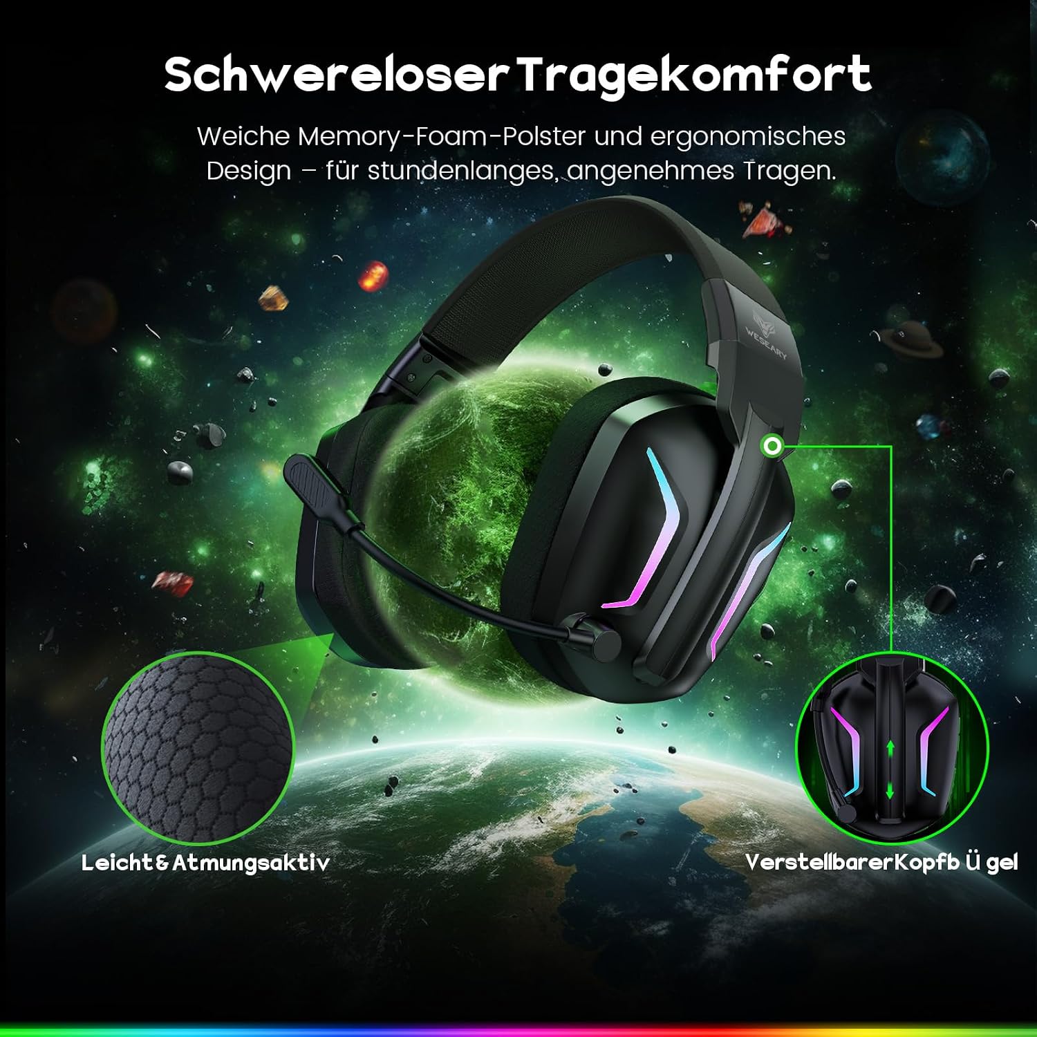 Thumbnail 6 de WESEARY WG1 Gaming-Headset mit Noise-Cancelling