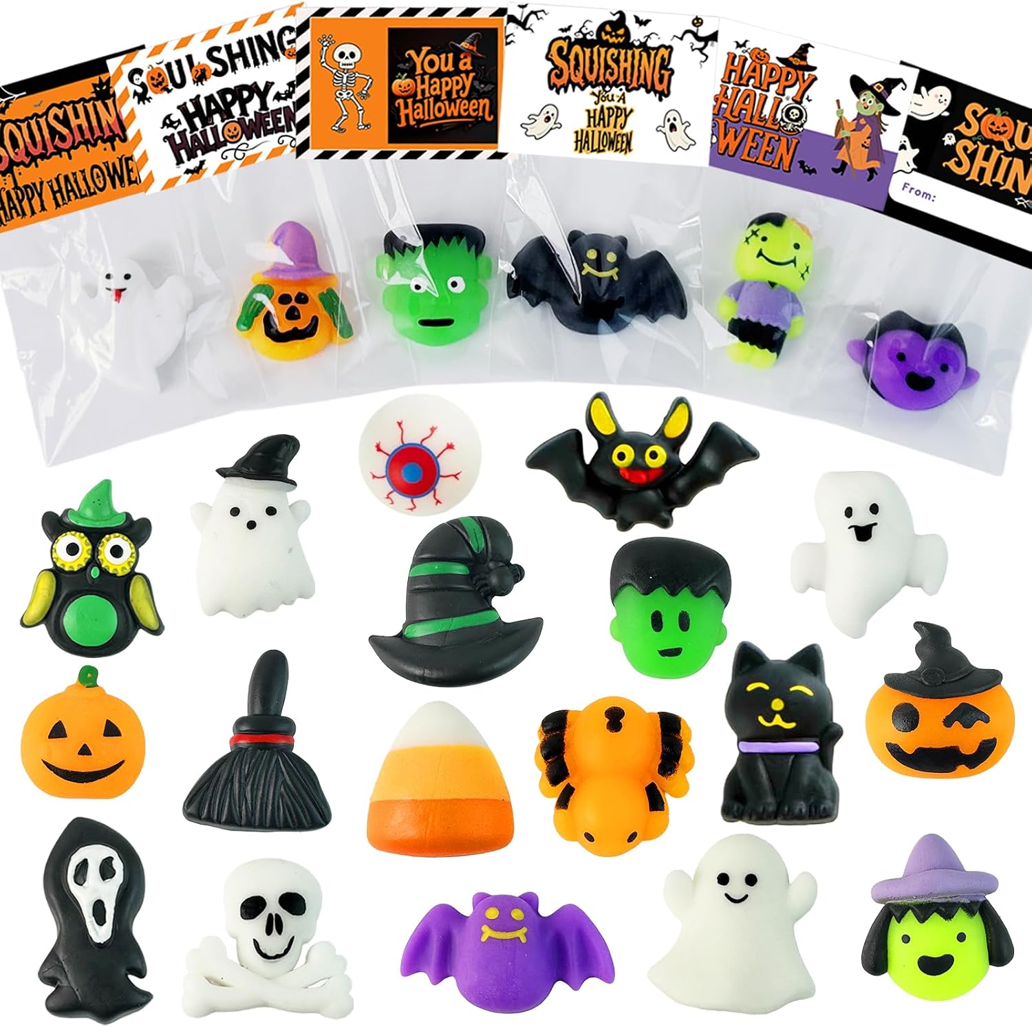 Detalle de DKJOAZ 24-Pack Halloween Mochi Squishy Toys with Cards, Non-Candy Party Favors