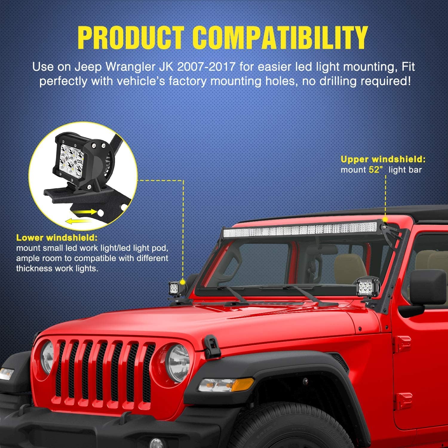 Thumbnail 4 de Nilight Upper Windshield Frame Bracket for Wrangler JK